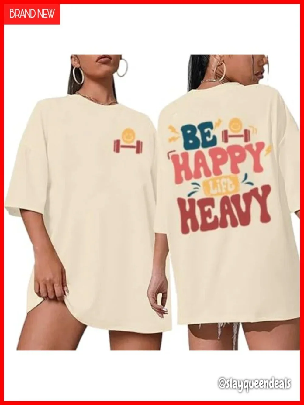 Oversized Funny Workout T-Shirt Women Gym Lift Heavy Graphic Tee